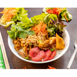 Mixed vegetarian spring roll and tofu with vermicelli salad